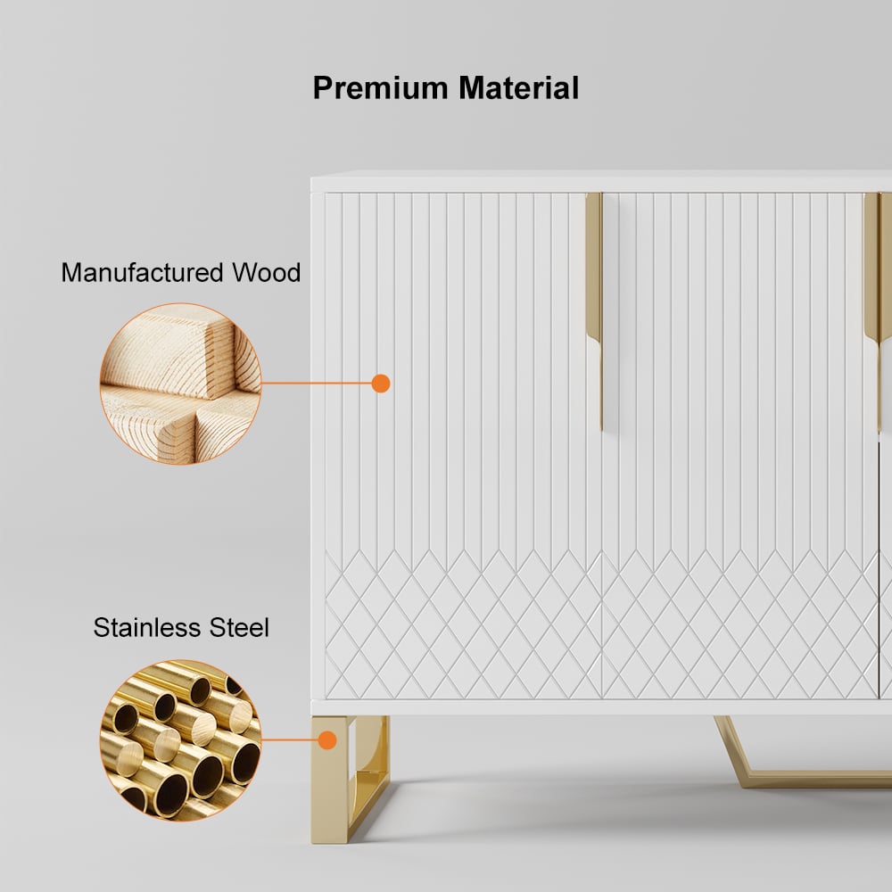 Avis Clients sur Buffet en bois à 4 portes de 1520 mm avec 3 étagères Aro en blanc contemporain