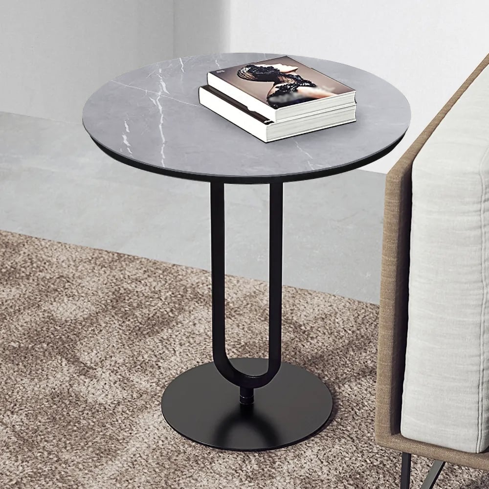 Customer Reviews for Modern Dark Gray Sintered Stone End Table Round Side Table Carbon Steel Base
