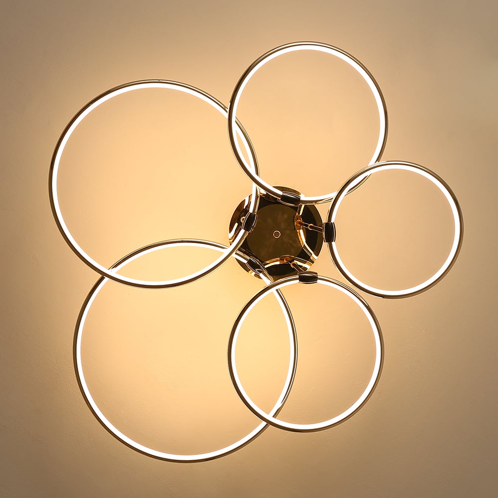 Questions and Answers for 5-Lgiht Circle Semi Flush Mount Light Metal Led Chandelier in Gold