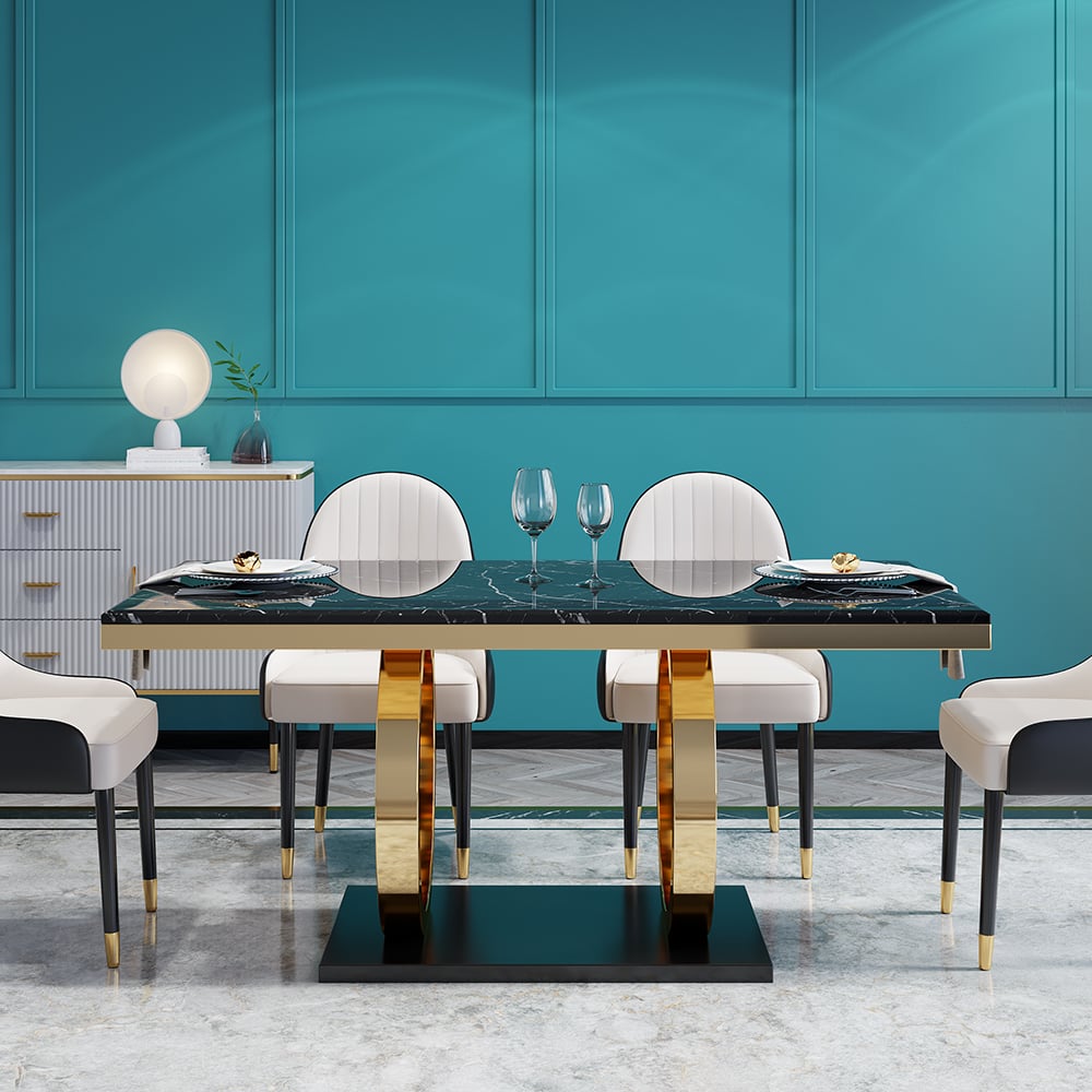 Questions and Answers for 1600mm Rectangular Faux Marble Dining Table with Stainless Steel Base