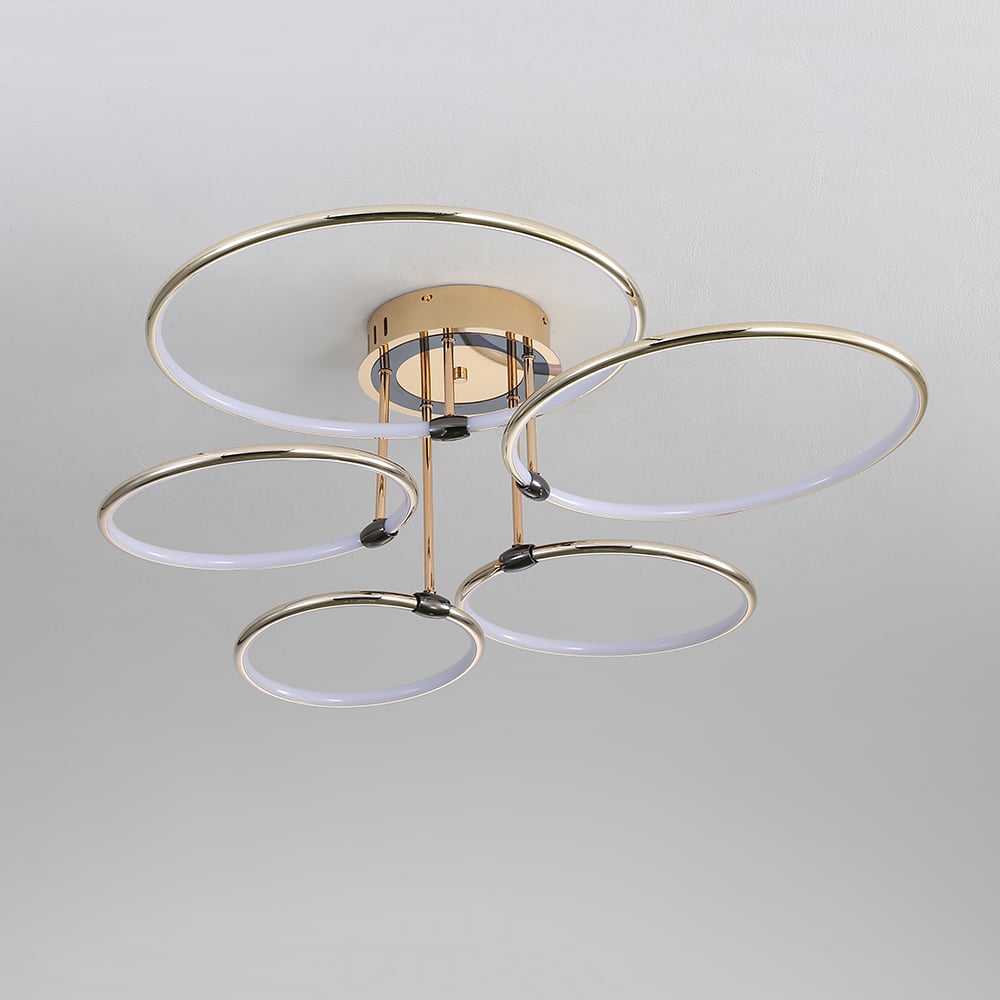 Questions and Answers for 5-Lgiht Circle Semi Flush Mount Light Metal Led Chandelier in Gold