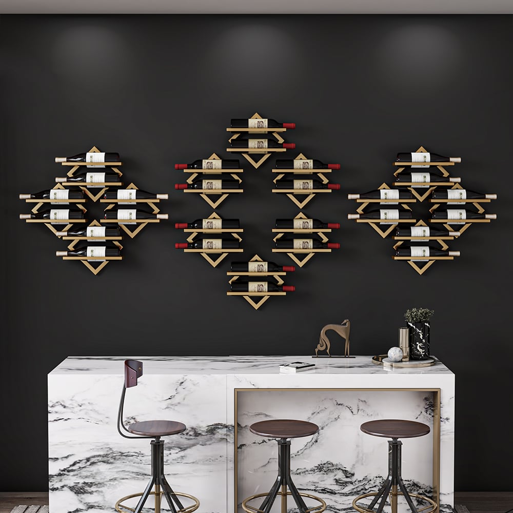 Questions and Answers for Gold Wall Mounted Wine Bottle Rack 6 Piece 12 Bottle Metal Hanging Wine Rack