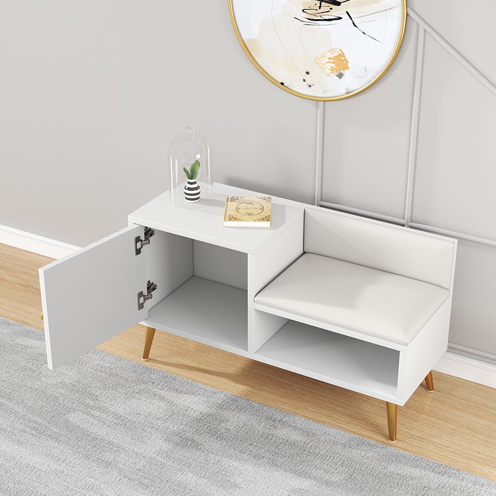 Customer Reviews for Yellar White Modern Upholstered Shoe Rack Bench with Storage Cabinet and Shelf Hallway