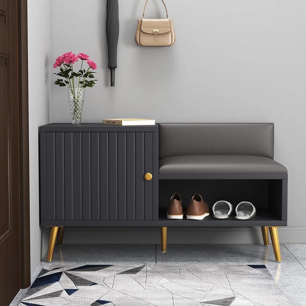 Questions and Answers for Yellar Gray Modern Shoe Rack Bench Entryway Storage Bench Cabinet with Door