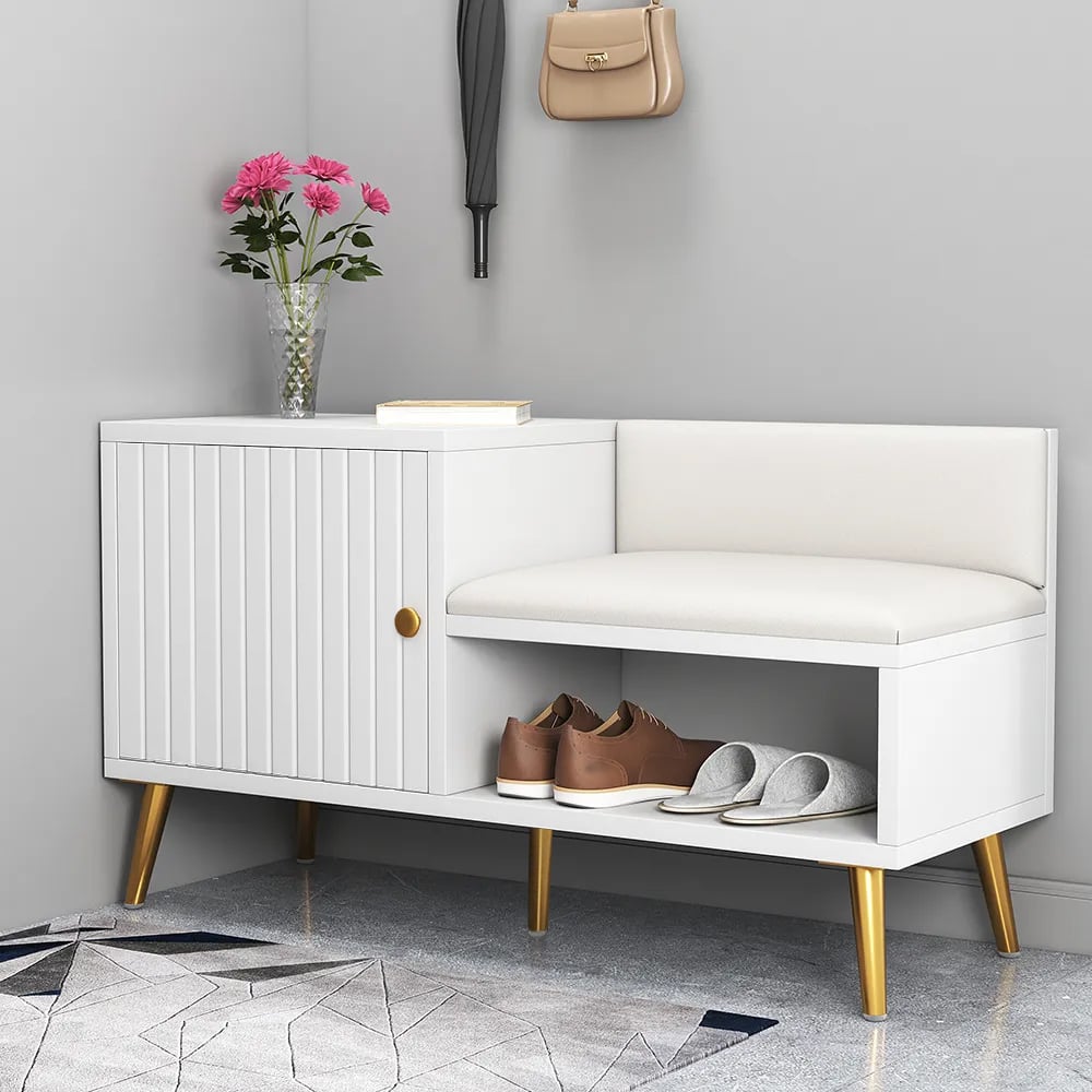 Customer Reviews for Yellar White Modern Upholstered Shoe Rack Bench with Storage Cabinet and Shelf Hallway