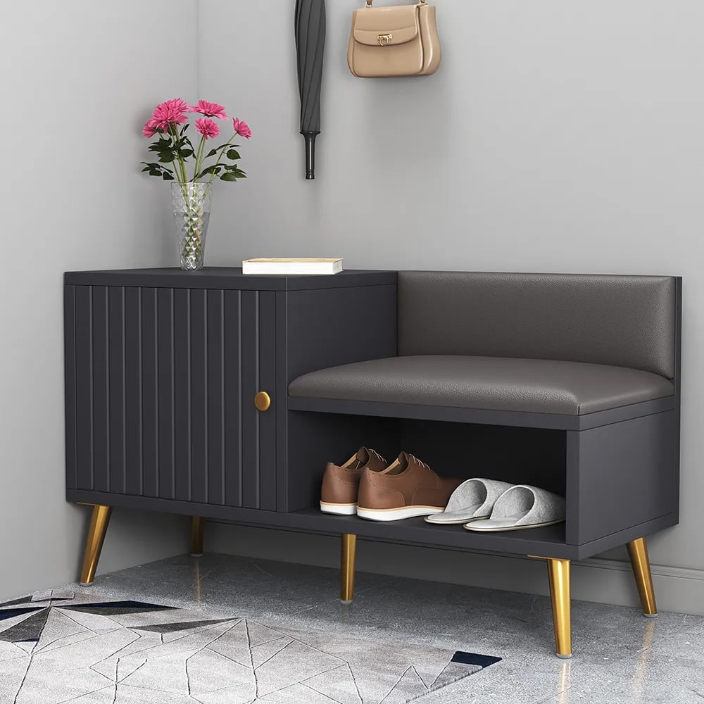 Questions and Answers for Yellar Gray Modern Shoe Rack Bench Entryway Storage Bench Cabinet with Door