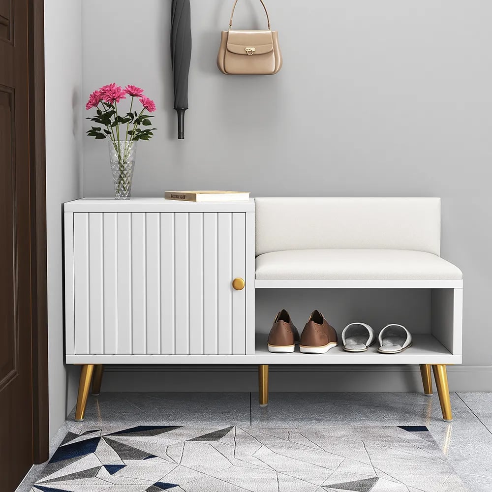 Customer Reviews for Yellar White Modern Upholstered Shoe Rack Bench with Storage Cabinet and Shelf Hallway