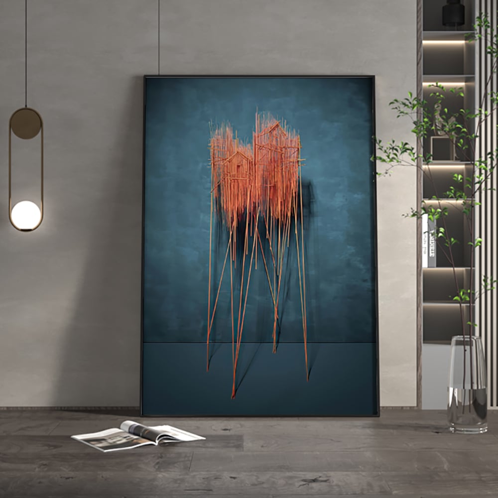 Otázky a odpovědi pro Nástěnná výzdoba statku pro obývací pokoj 3D přírodní závěsné malířské umění s rámem v modré barvě