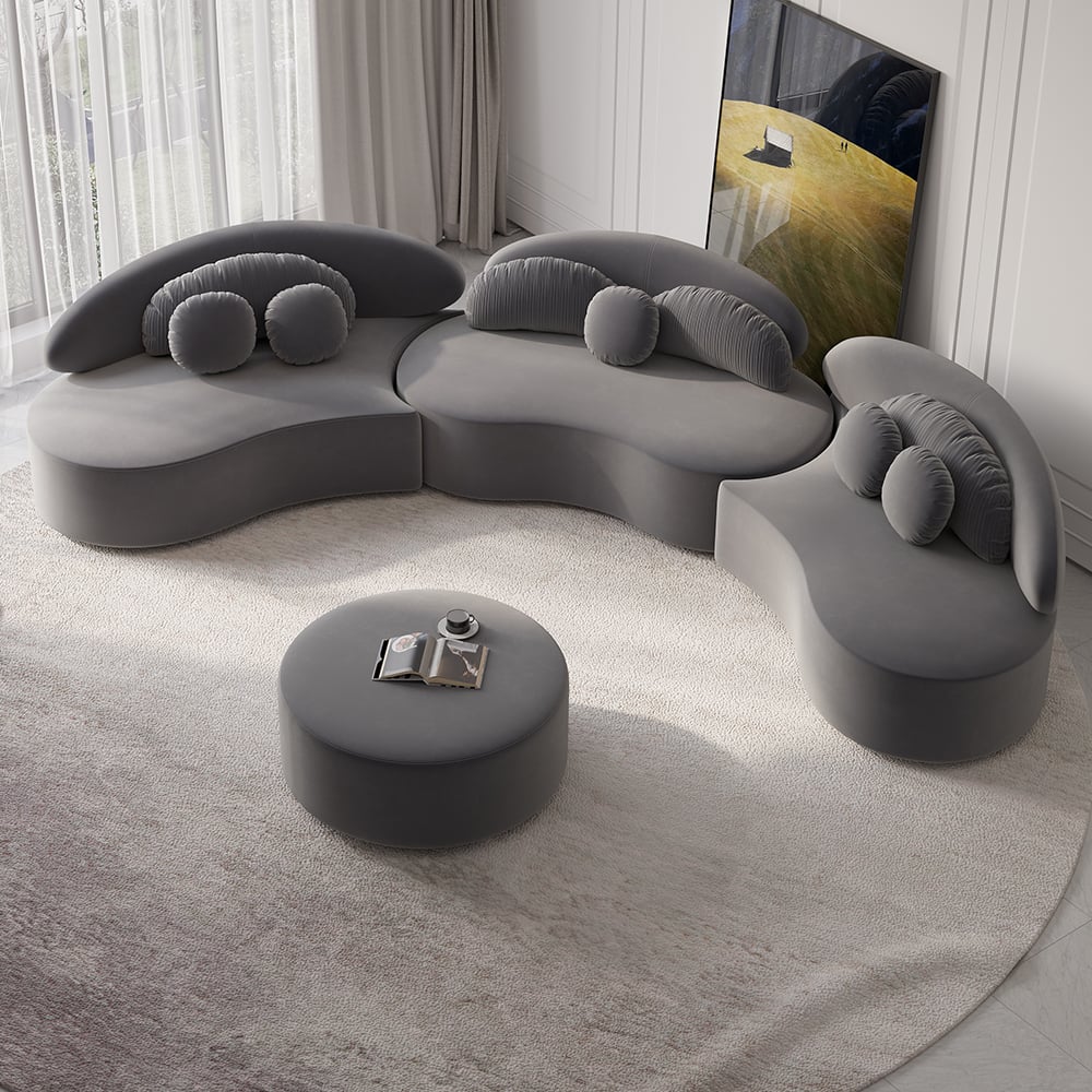 Customer Reviews for 146" 4-Piece Curved Velvet Sectional Sofa with Ottoman & Pillows