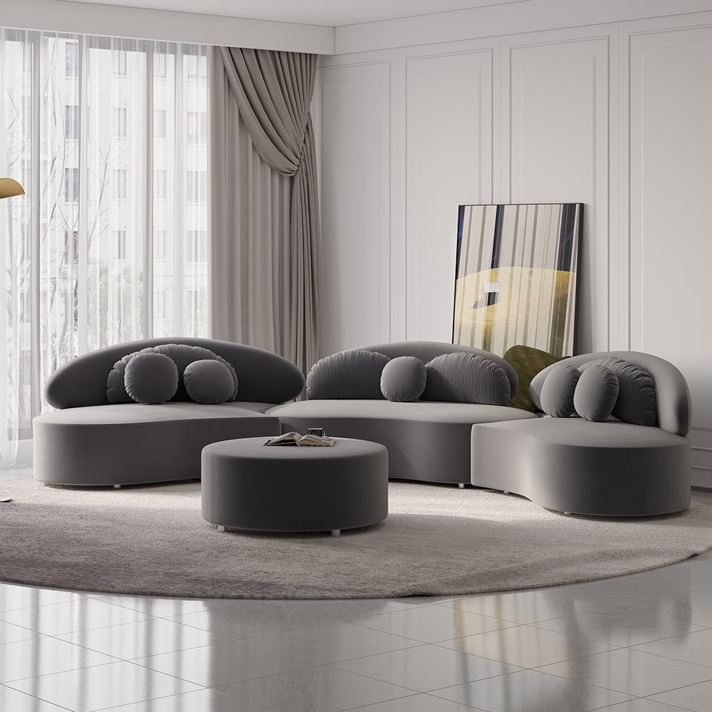 Customer Reviews for 146" 4-Piece Curved Velvet Sectional Sofa with Ottoman & Pillows