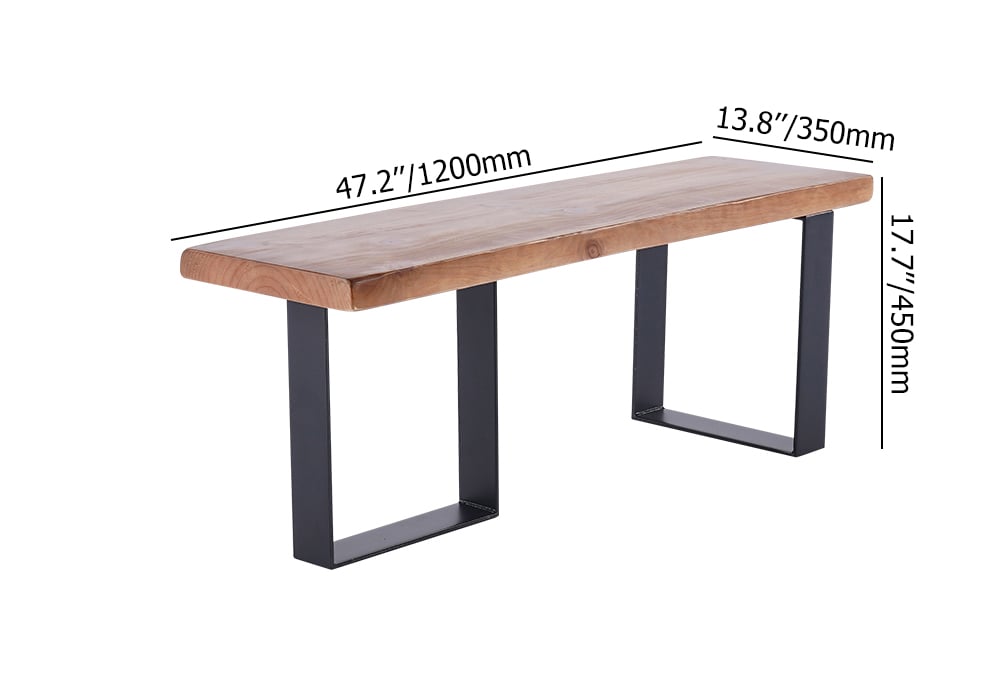 Rustic Natural Wood Bench Entryway Bench with Metal Legs weights dimensions image