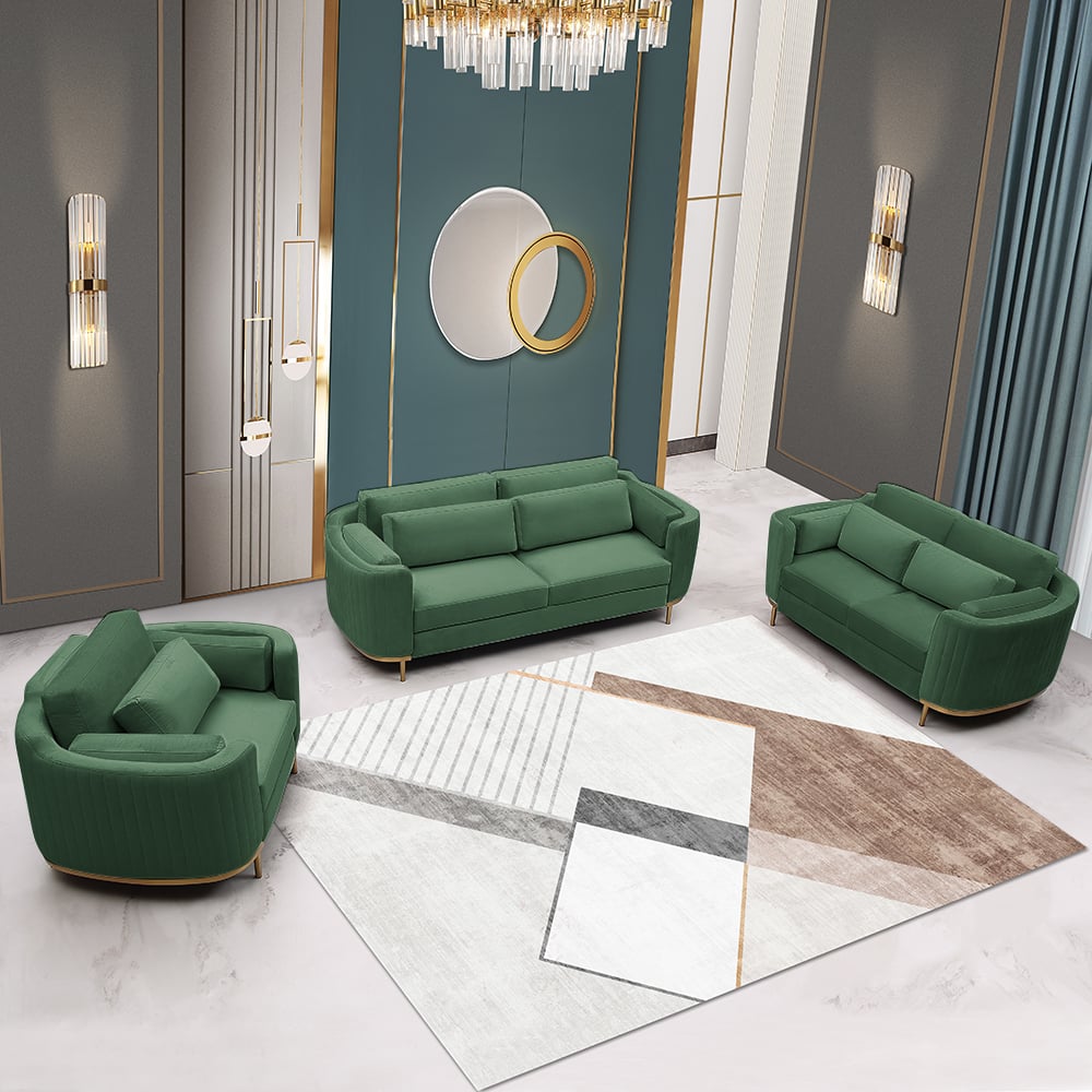 Customer Reviews for Modern Living Room Sets Green Velvet Upholstered Chair & Loveseat & Sofa 3 Pieces