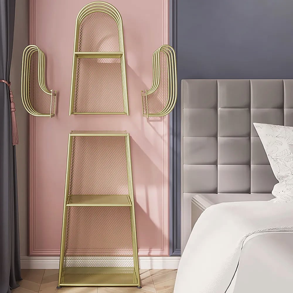Questions et Réponses pour Étagère de chevet en métal doré en forme de cactus étagères de chevet décoration murale moderne chambre à coucher