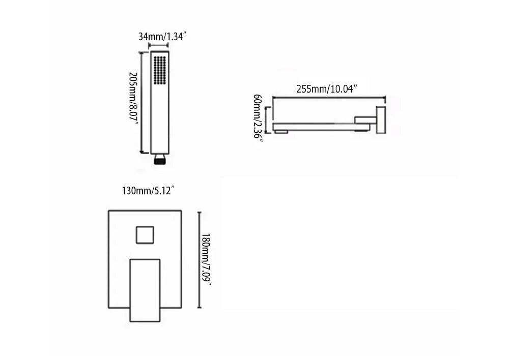 Ultramodern Brushed Nickel Wall Mounted Swirling Tub Filler Faucet with Hand Shower weights dimensions image