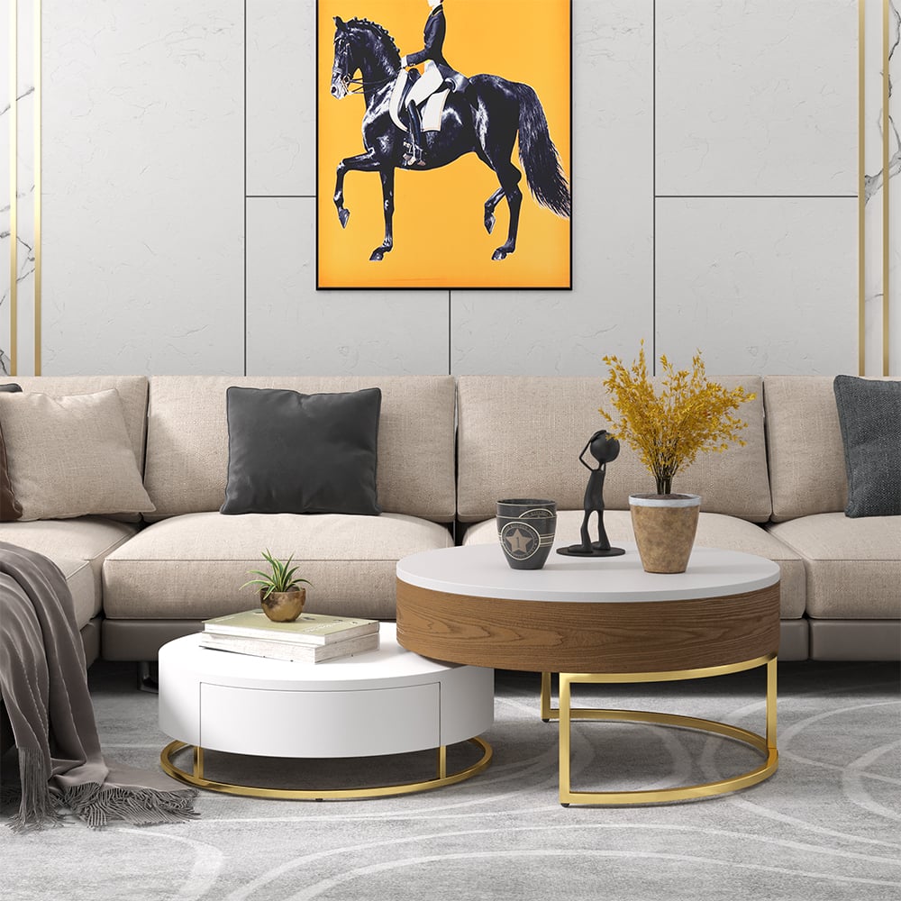 Customer Reviews for Nesnesis set of round coffee tables with 2 drawers, in white and walnut color