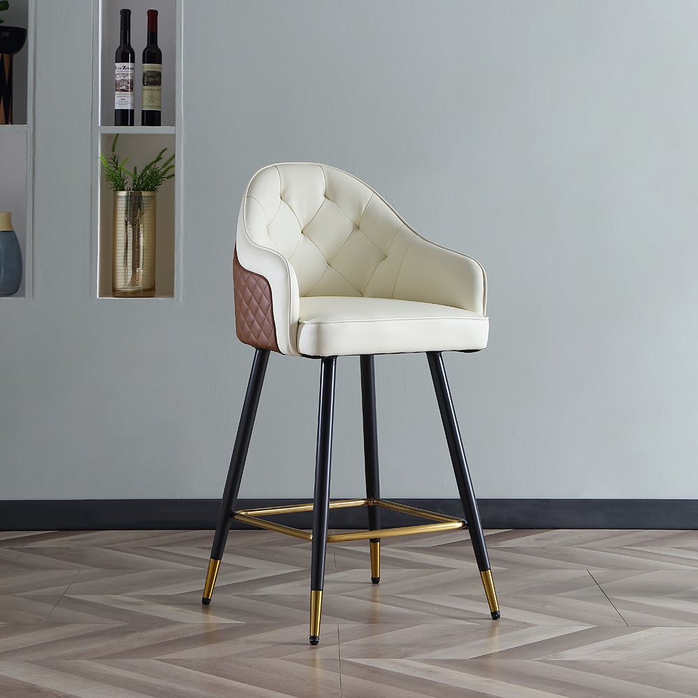 Questions et Réponses pour Tabouret de comptoir moderne en cuir PU avec dossier complet et accoudoirs en beige