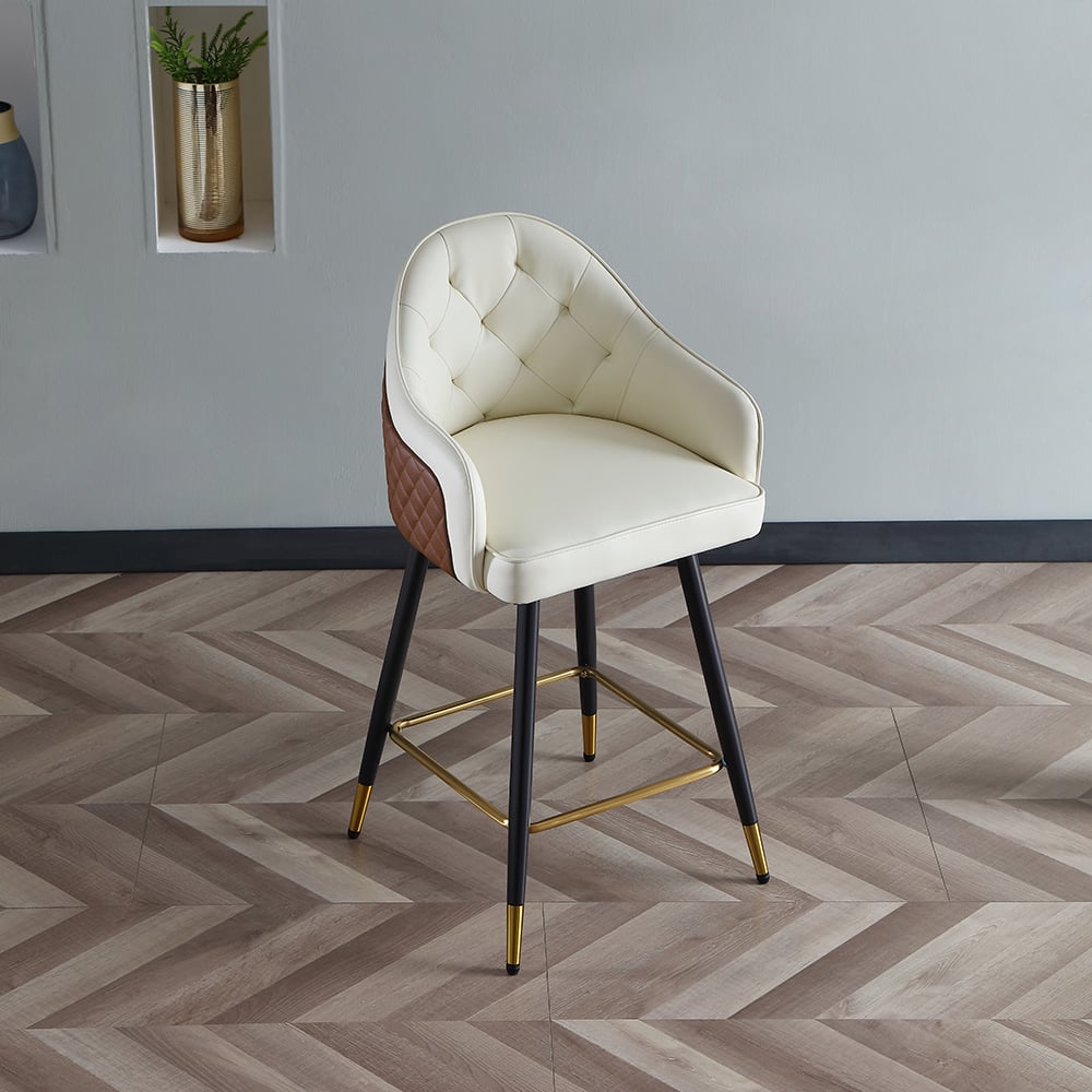 Questions et Réponses pour Tabouret de comptoir moderne en cuir PU avec dossier complet et accoudoirs en beige