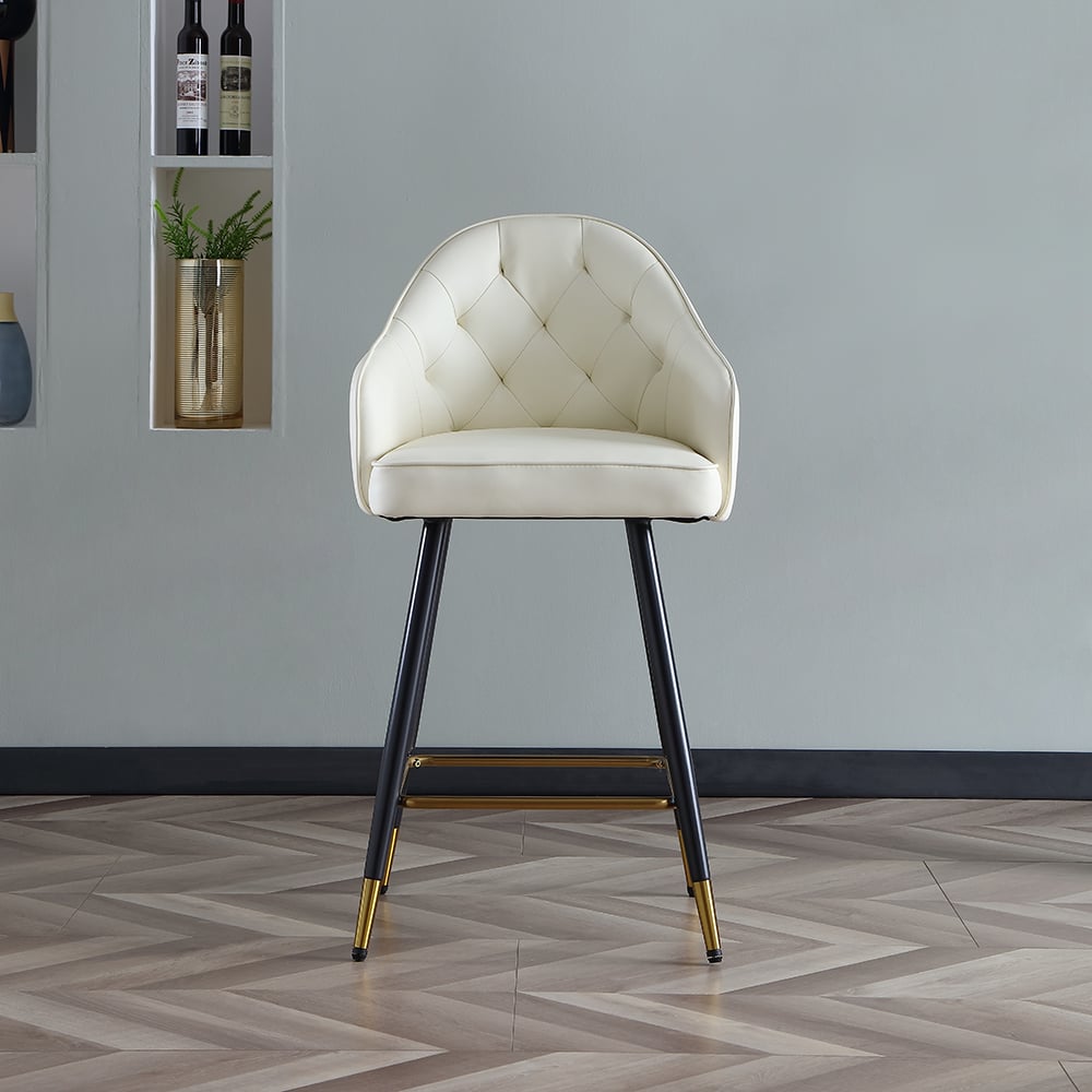 Questions et Réponses pour Tabouret de comptoir moderne en cuir PU avec dossier complet et accoudoirs en beige
