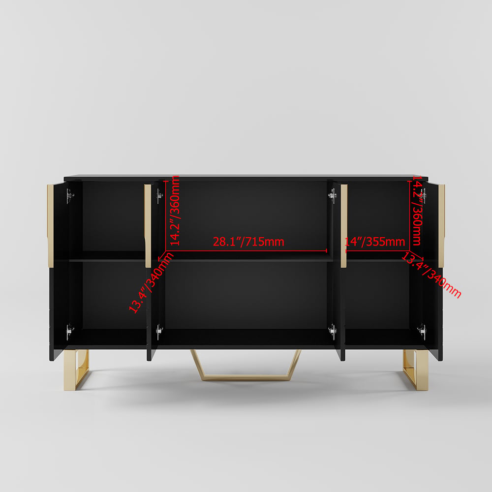 Aro Modern Black Wood Sideboard Cabinet 4 Doors for Kitchen Storage 60" Wide weights dimensions image