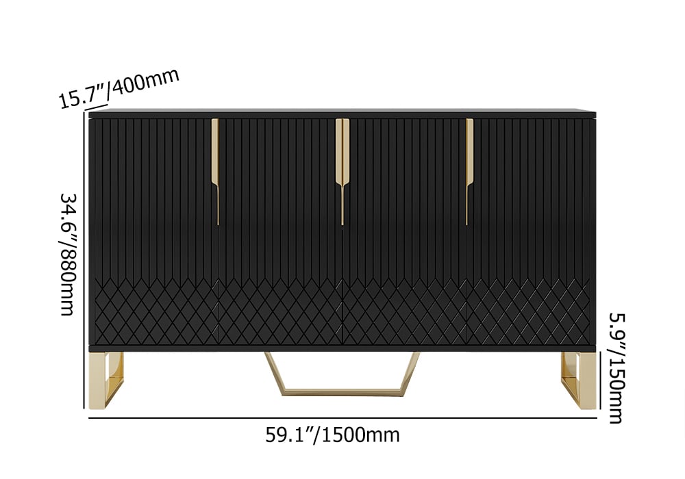 Aro Modern Black Wood Sideboard Cabinet 4 Doors for Kitchen Storage 60" Wide weights dimensions image