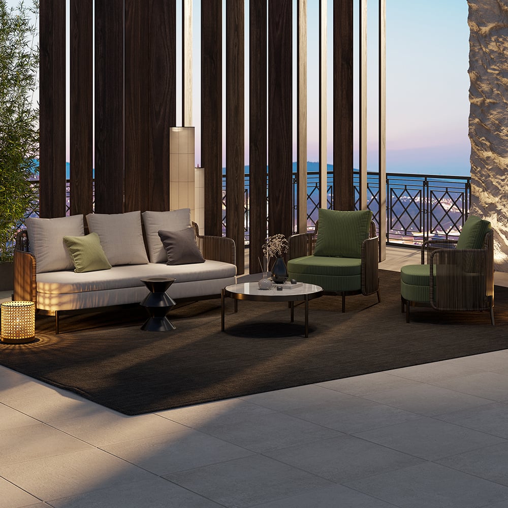 Avaliações de clientes sobre Conjunto de sofá externo de alumínio e vime de 4 peças com tampo de mármore sintético, almofada de mesa de café