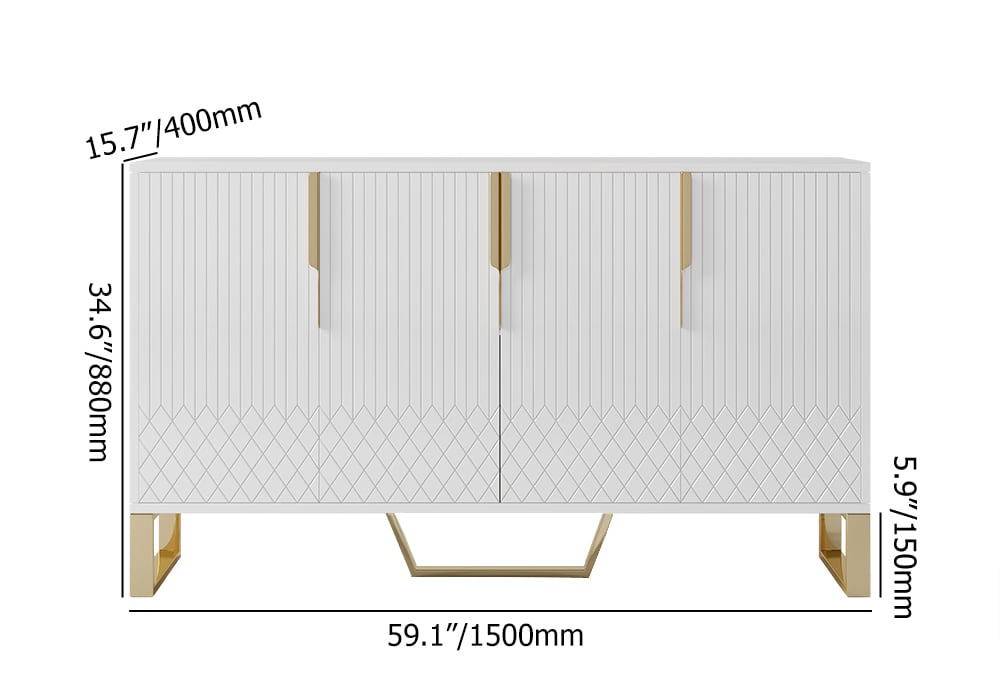 Aro Series 59.1" Affordable Luxury Modern Sideboards and Buffets White with Storage weights dimensions image