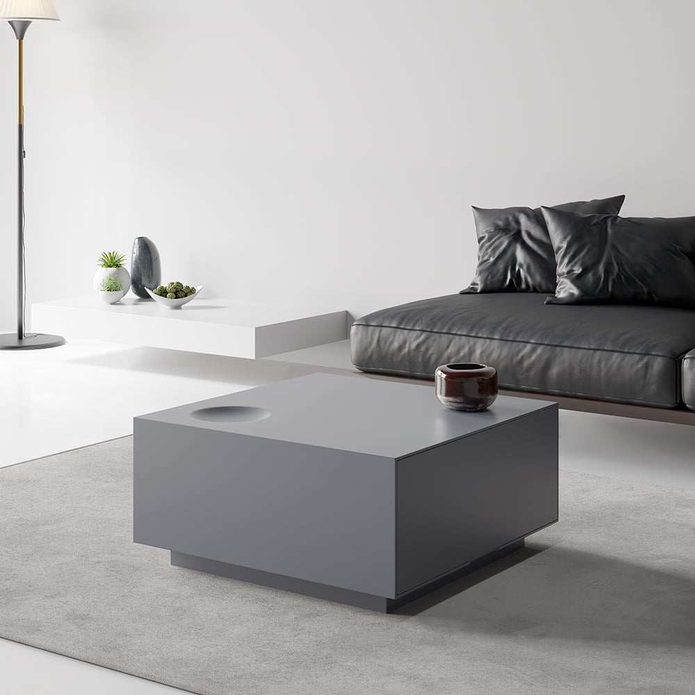 Questions and Answers for Modern Grey Coffee Table with Storage Square Coffee Table with Drawer