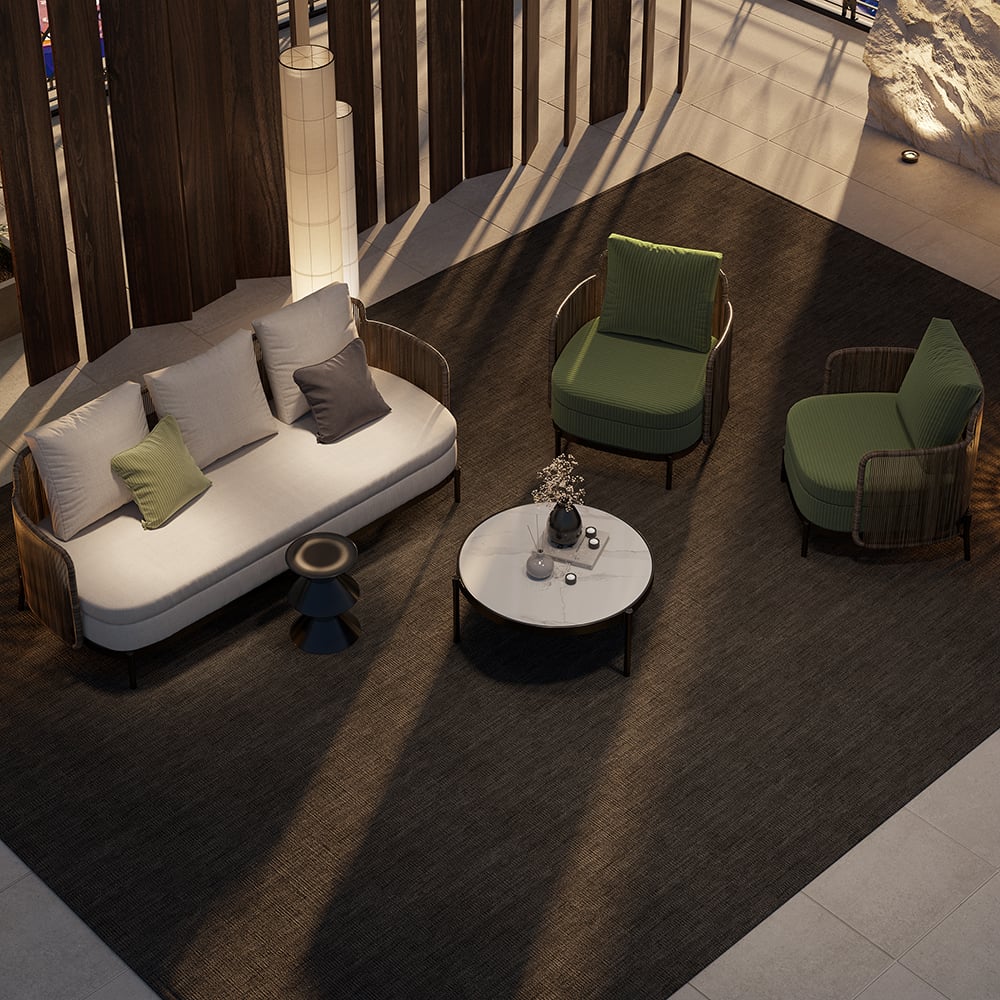 Avaliações de clientes sobre Conjunto de sofá externo de alumínio e vime de 4 peças com tampo de mármore sintético, almofada de mesa de café