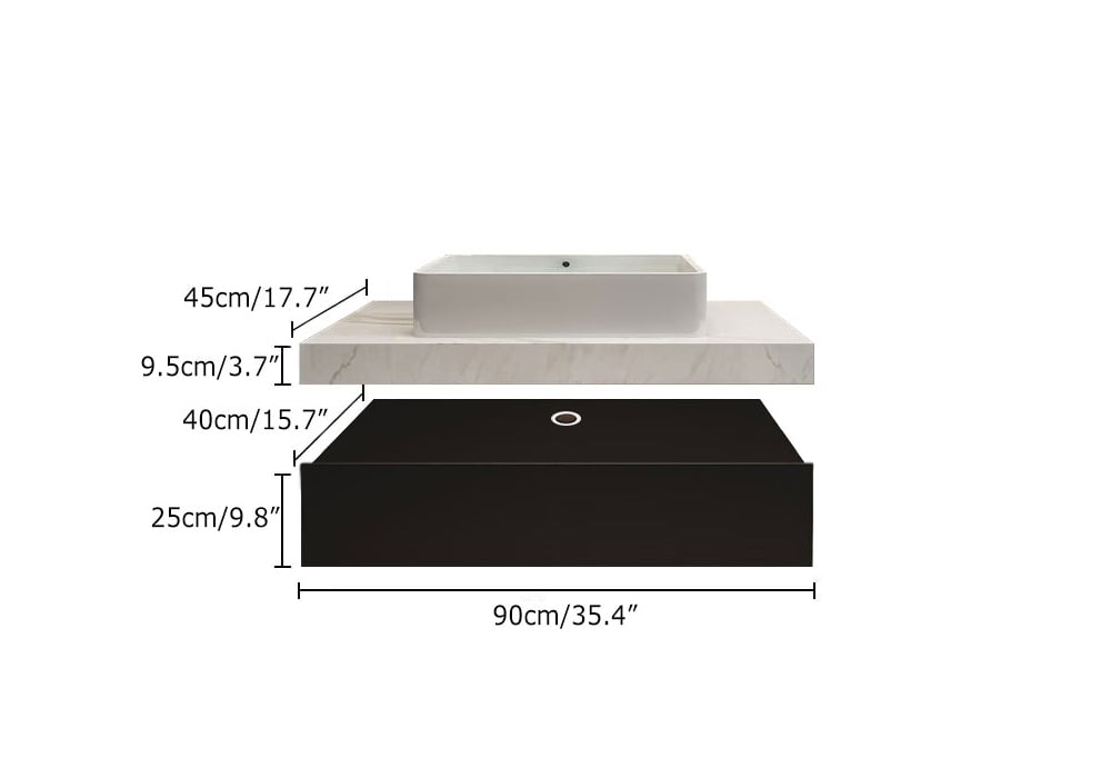 Bathroom Vanity Set 35.4" Modern Floating Bathroom Vanity White and Black with Sink weights dimensions image