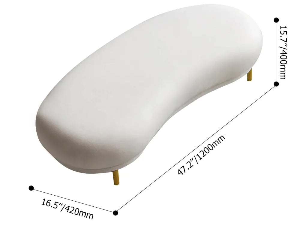 Modern White Velvet Bench Upholstered Curved Bench for End of Bed with Metal Legs weights dimensions image