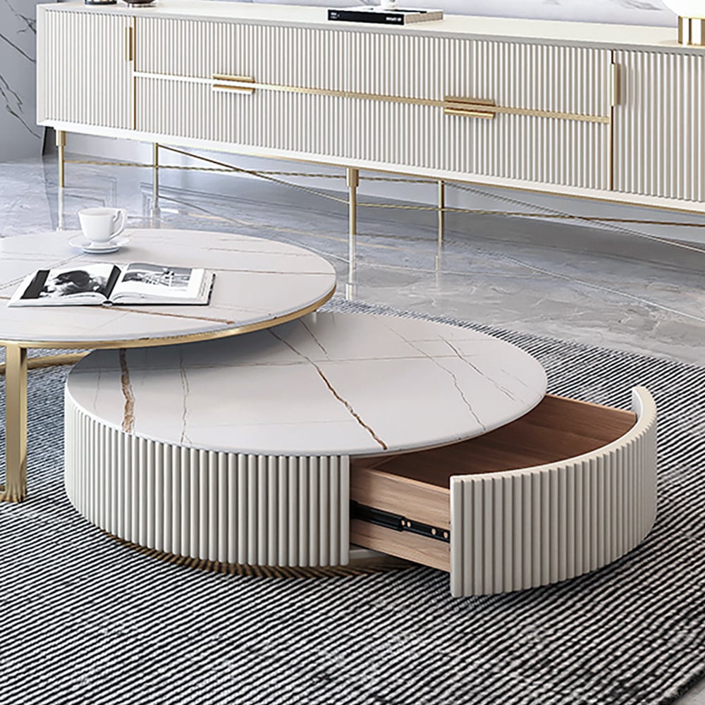 Customer Reviews for Round 2-Piece Nesting Set Sintered Stone Top Beige Coffee Table with Drawer