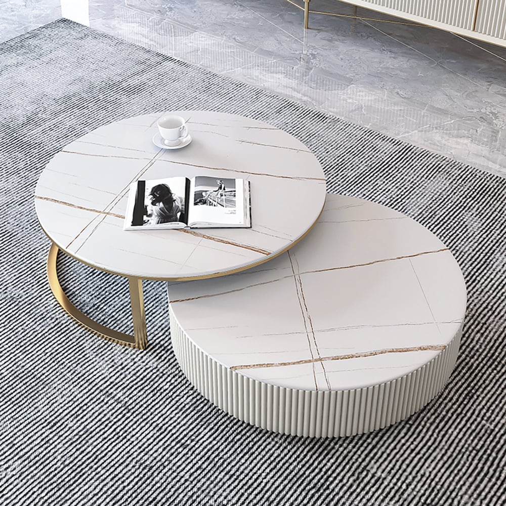 Customer Reviews for Round 2-Piece Nesting Set Sintered Stone Top Beige Coffee Table with Drawer
