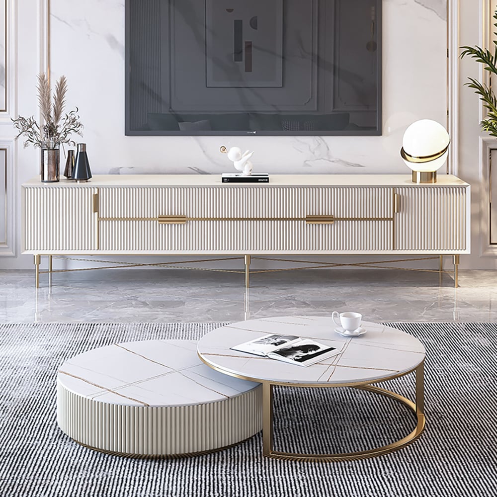 Customer Reviews for Round 2-Piece Nesting Set Sintered Stone Top Beige Coffee Table with Drawer