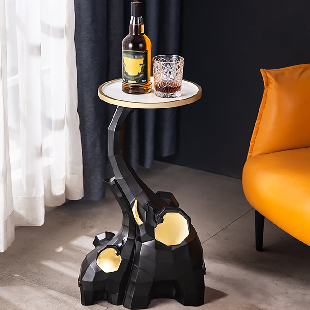 Questions and Answers for Black & Gold End Table with Tray Top Decor Elephant Shape Side Table