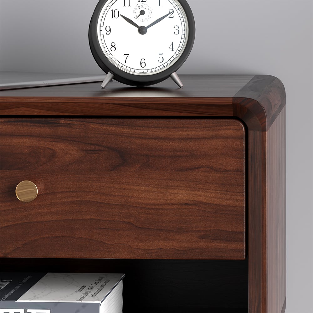 Customer Reviews for Rustic Walnut Wooden Bedside Table 1-Drawer Bedside Table with Brass Pull