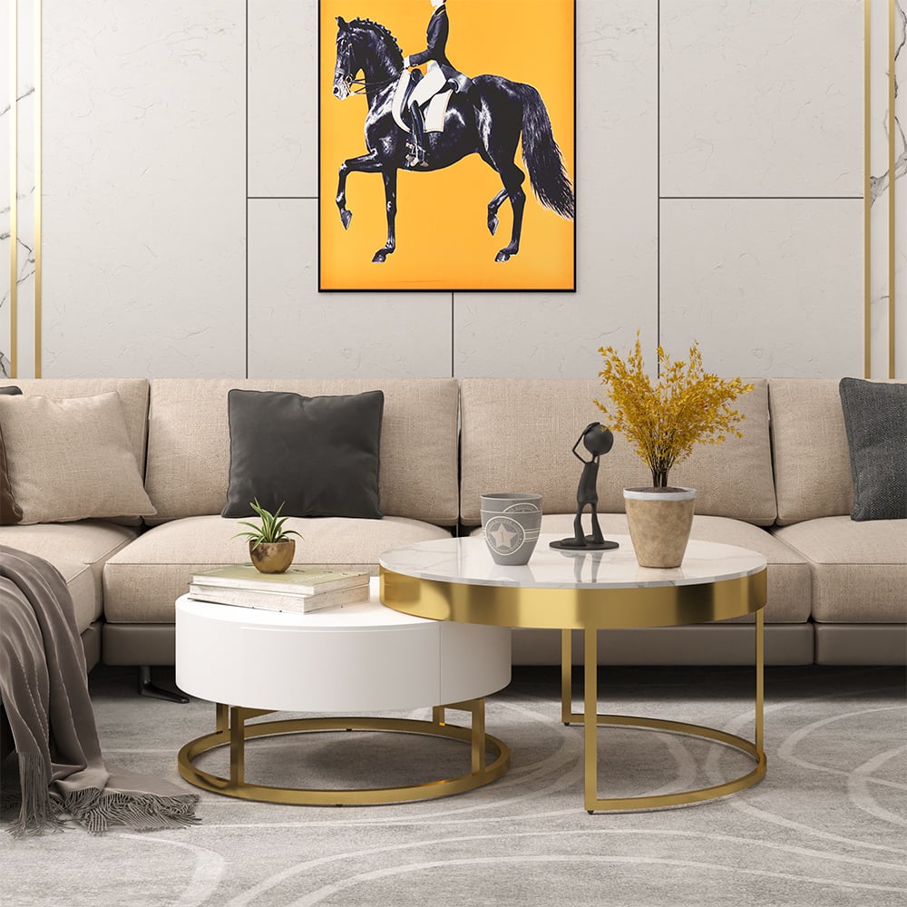 Domande e risposte per Tavolino moderno rotondo in legno Nesnesis con piano rialzabile con cassetti