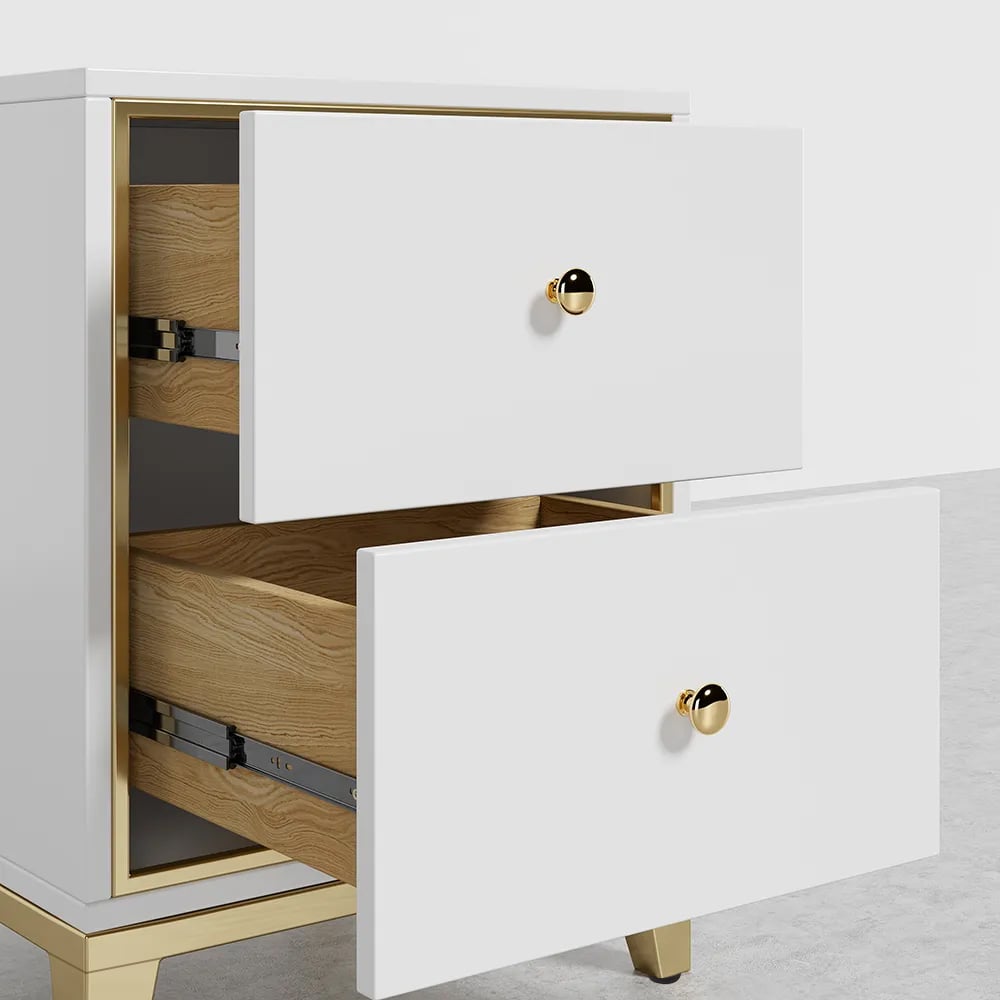 Questions and Answers for Modern White Bedside Table with 2-Drawer and Gold Legs