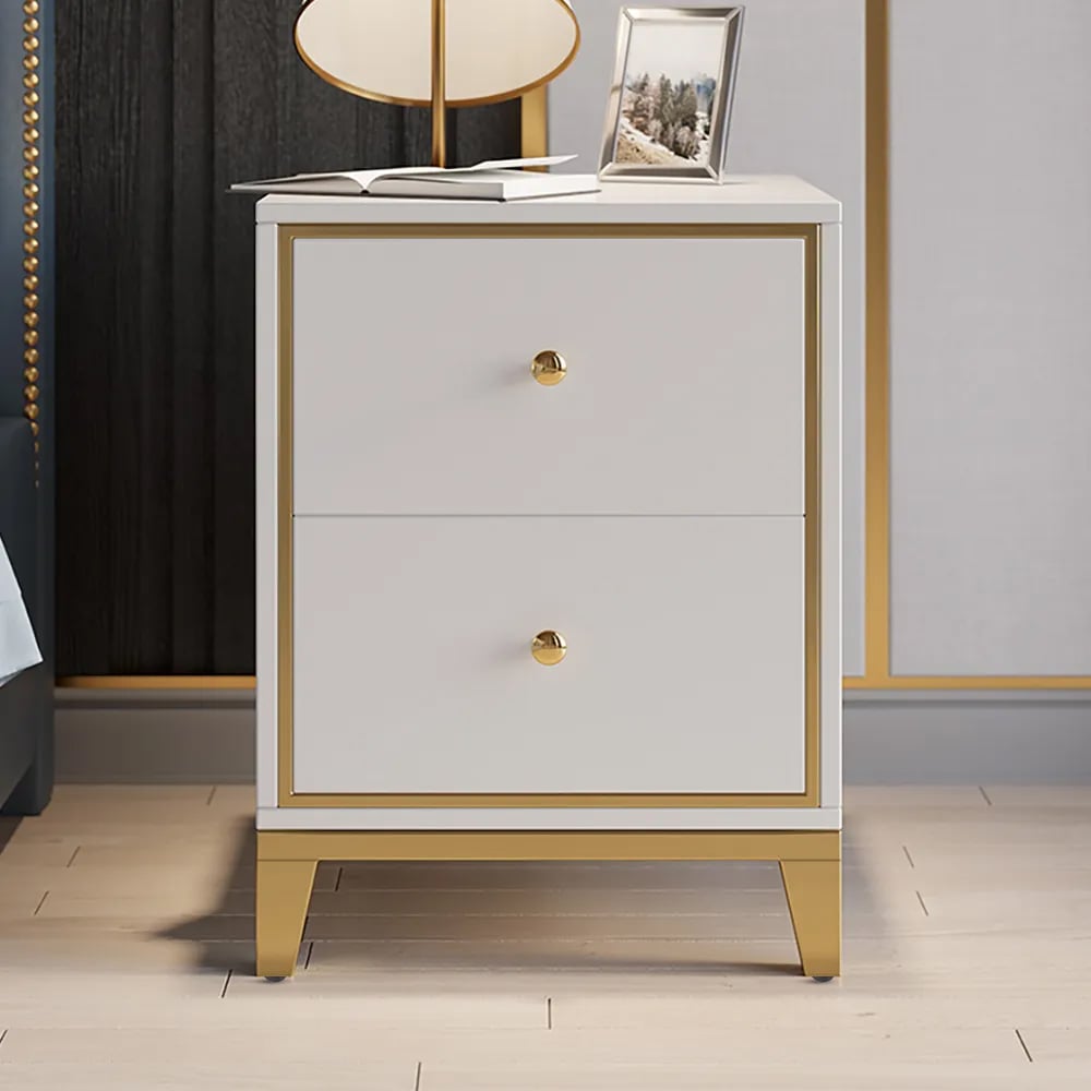 Questions and Answers for Modern White Bedside Table with 2-Drawer and Gold Legs
