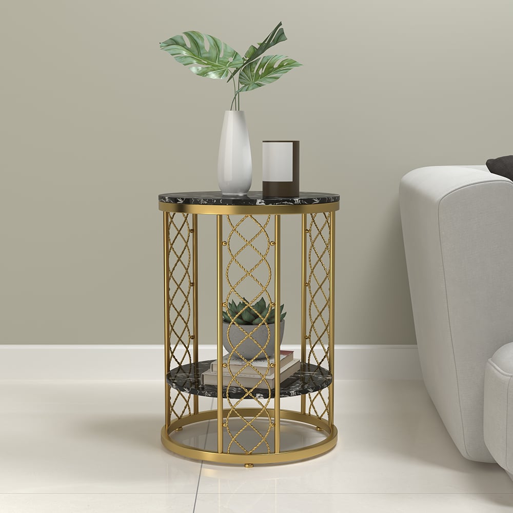 Avaliações de clientes sobre Mesa final preta com armazenamento, mesa lateral de mármore, metal em ouro