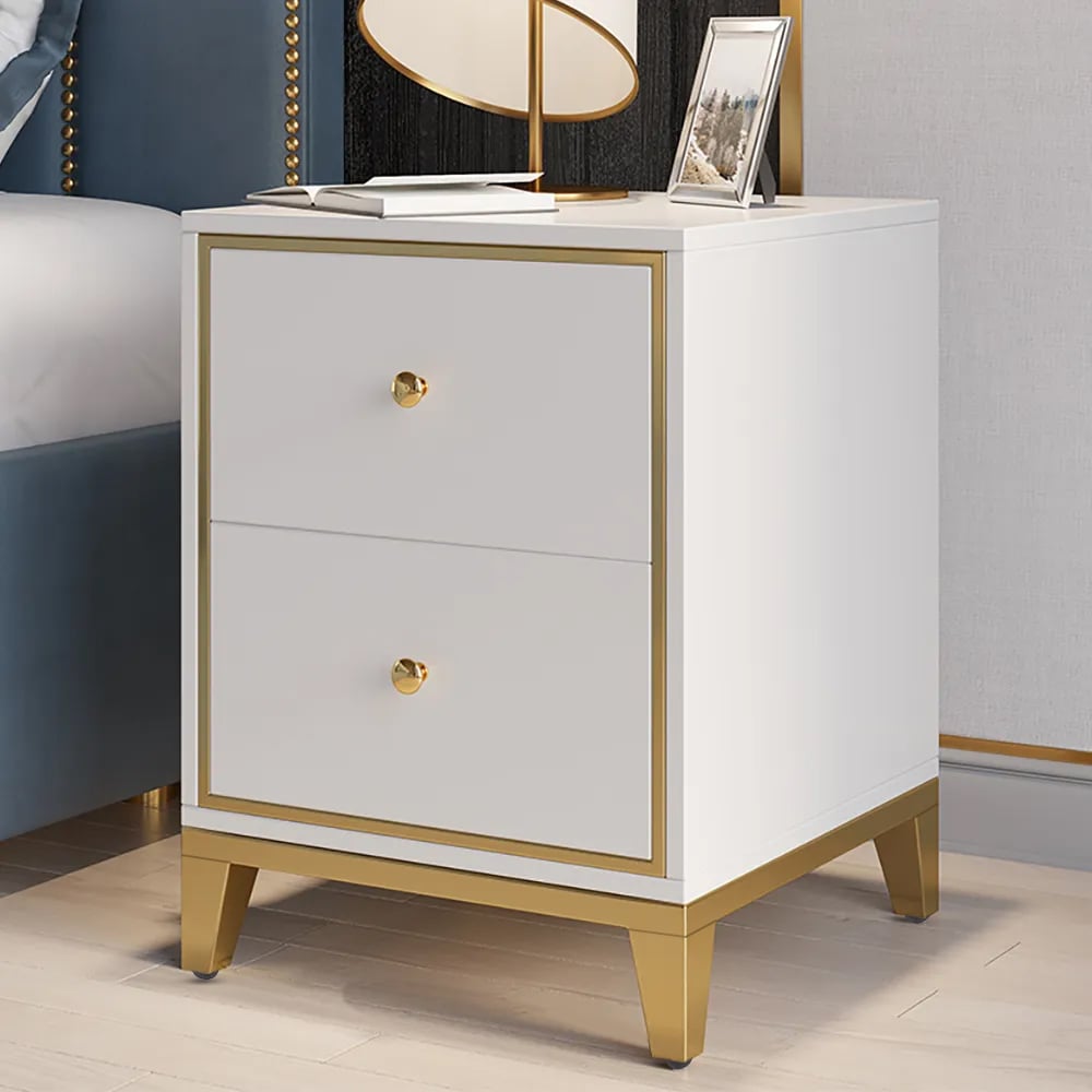 Questions and Answers for Modern White Bedside Table with 2-Drawer and Gold Legs