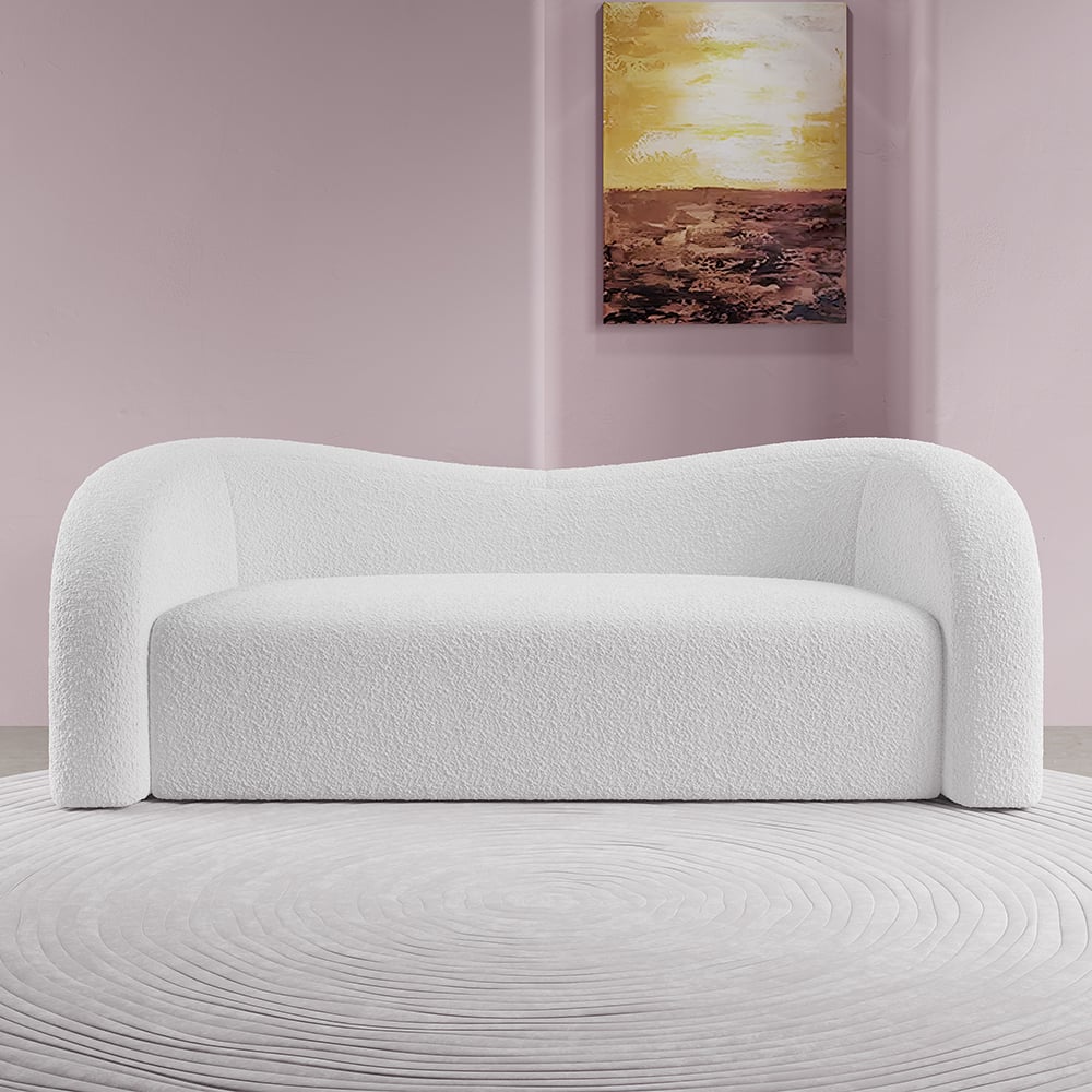 Customer Reviews for Modern 91" White Boucle Upholstered Curved 3 Seater Sofa for Living Room