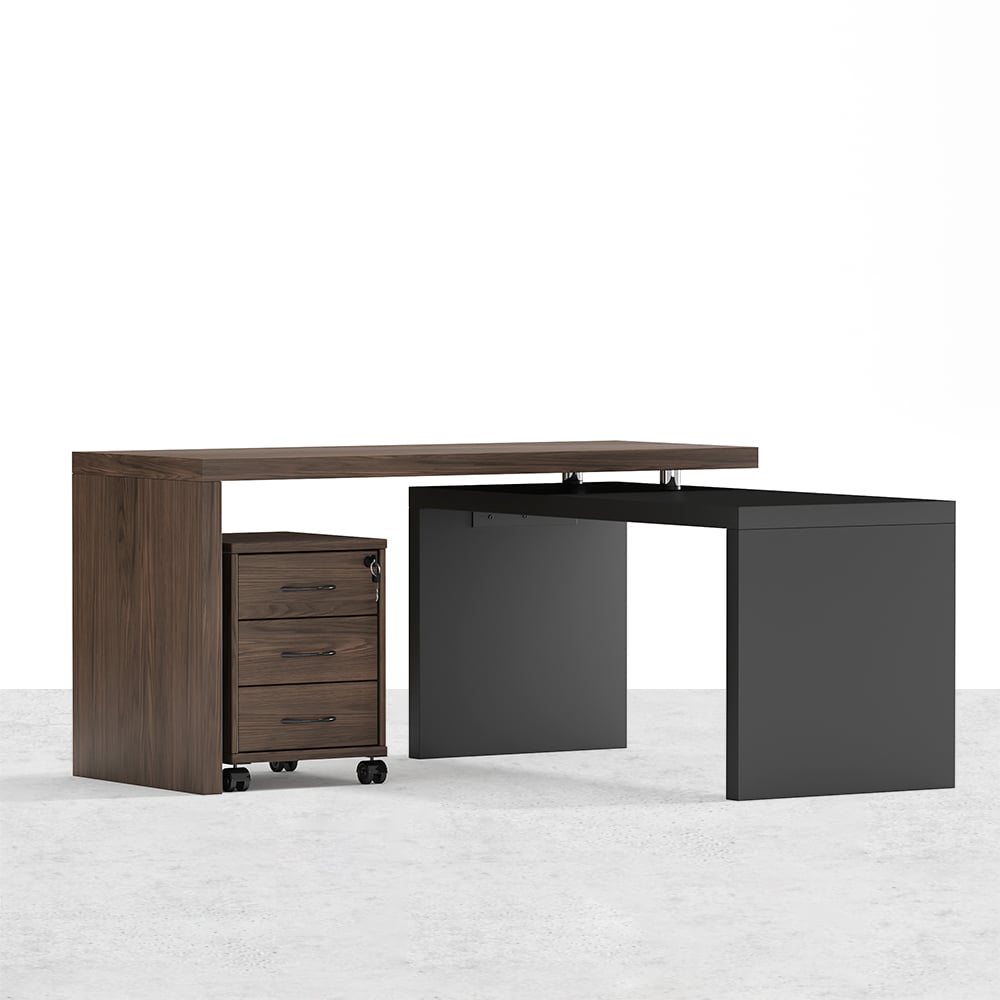 Modern L Shaped Executive Desk with Movable File Cabinet, Black & Walnut Office Desk for Home & Office (59.8'')｜Homary  UK