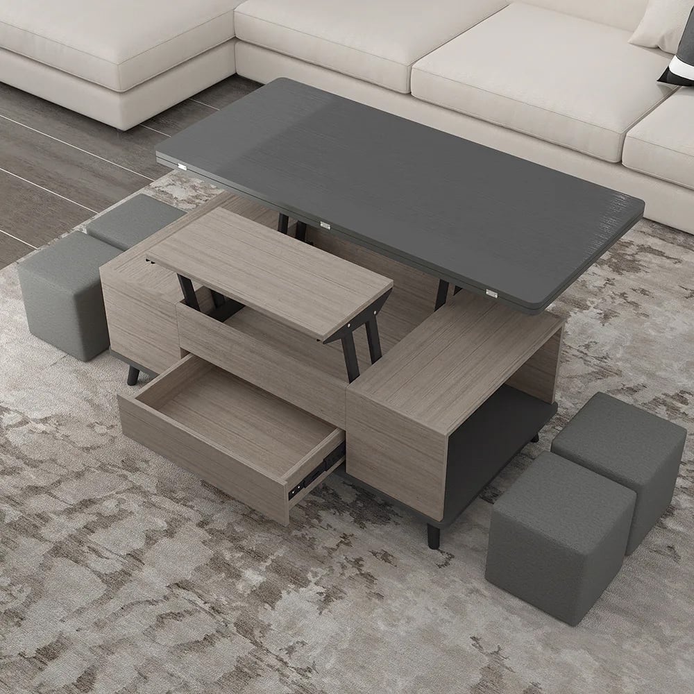 Customer Reviews for 5 Pieces Lift Top Coffee Table Set with Storage Convertible Dining Table with Ottomans