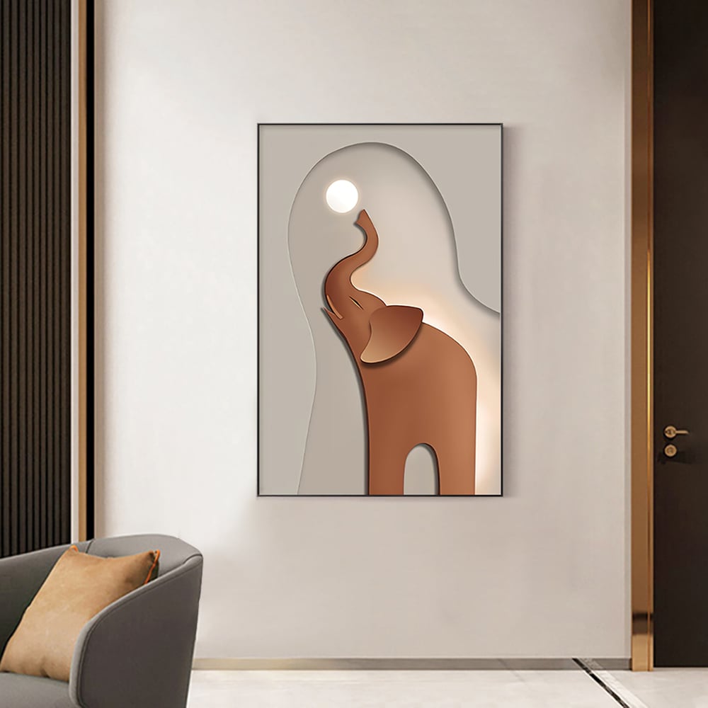 Avis Clients sur Décoration murale rectangulaire Realid en forme d'éléphant pour salon, jolie peinture avec cadre en brun