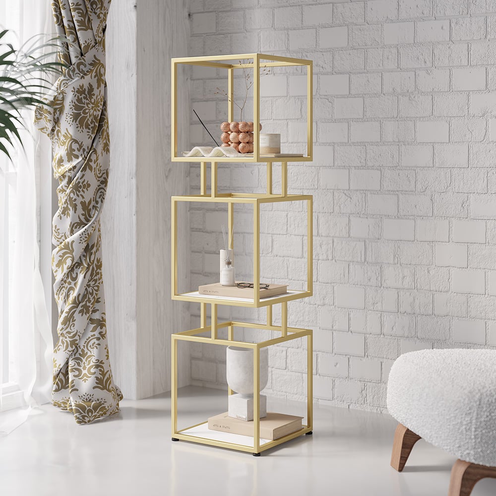 Customer Reviews for 3-Tier Modern Cube Bookcase with Metal Frame in Gold, Display Shelf