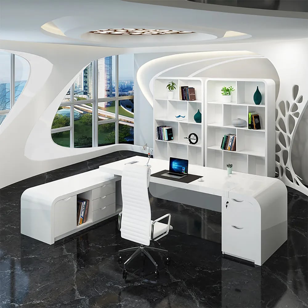 Customer Reviews for Chicent White L-shaped Modern Executive Desk with Ample Storage Left Hand (63'')