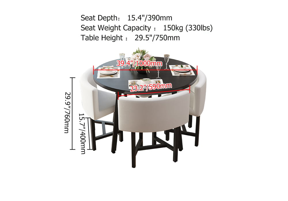Round Wood Nesting Small Dining Table Set for 4 - 40" Modern White Kitchen Table and Chairs | Homary