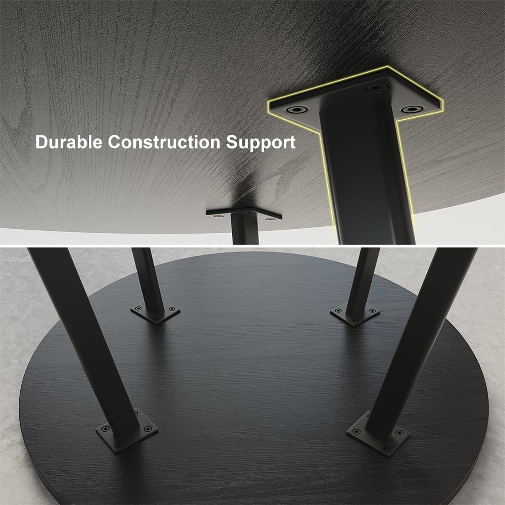 Questions et Réponses pour Ensemble de petite table à manger gigogne ronde noire de 1000 mm pour 4 chaises rembourrées noires