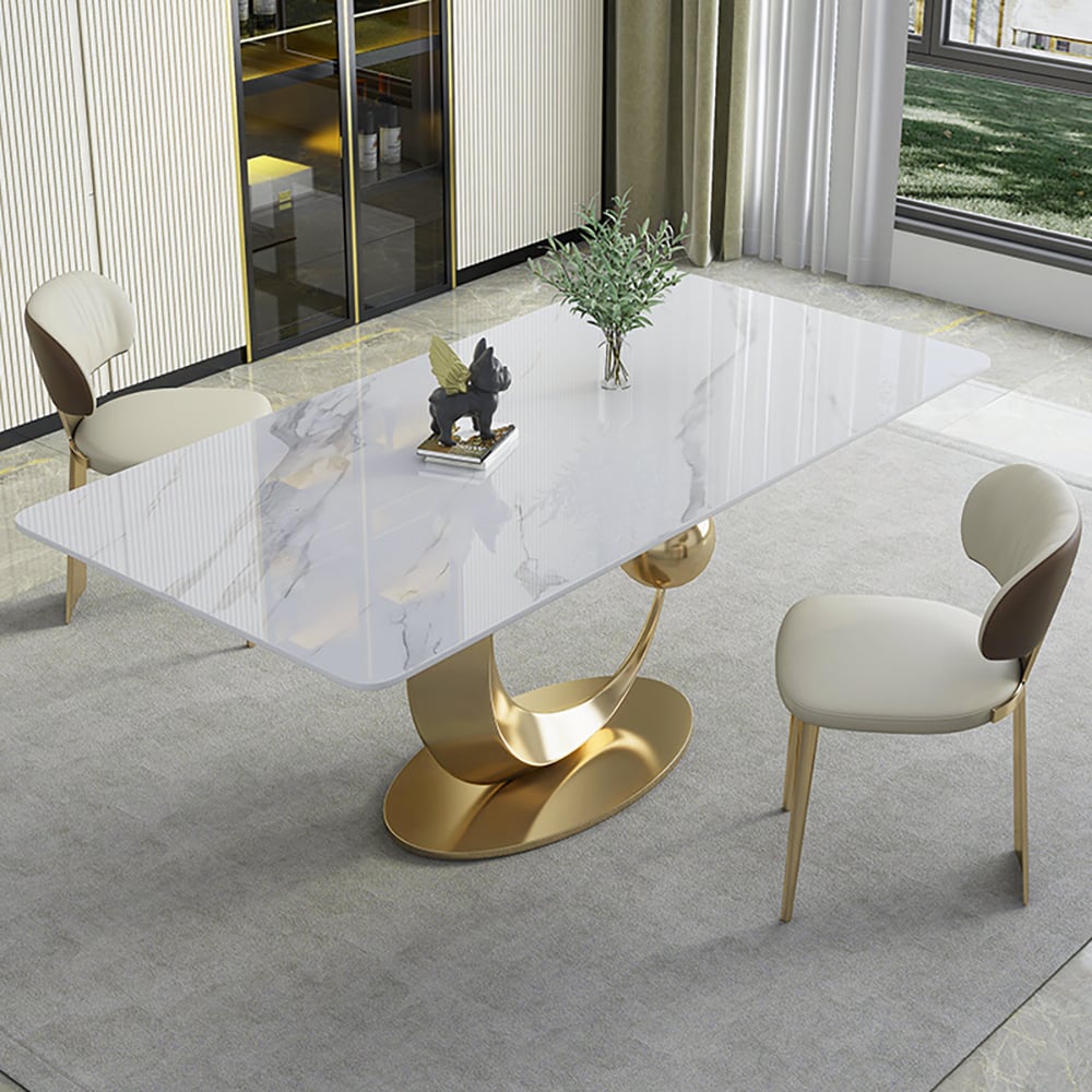 Customer Reviews for 1810mm White Rectangular Dining Table Modern Faux Marble Tabletop with Pedestal Base