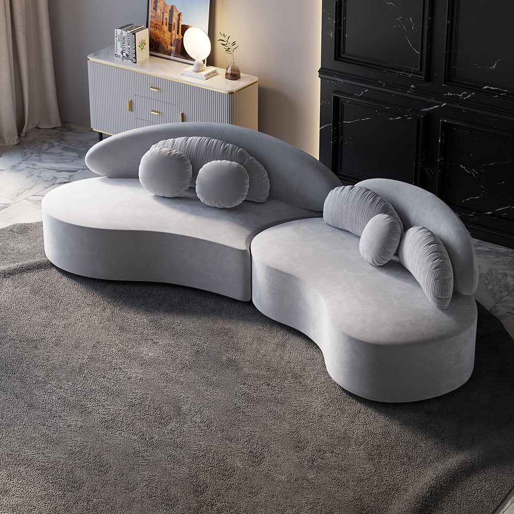 Questions and Answers for 118" 2-Piece Curved Velvet Sectional Sofa with Pillows